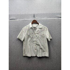 Alfred Dunner Womens Petite Plaid Short Sleeve Blouse 8P Green & Purple Embroide